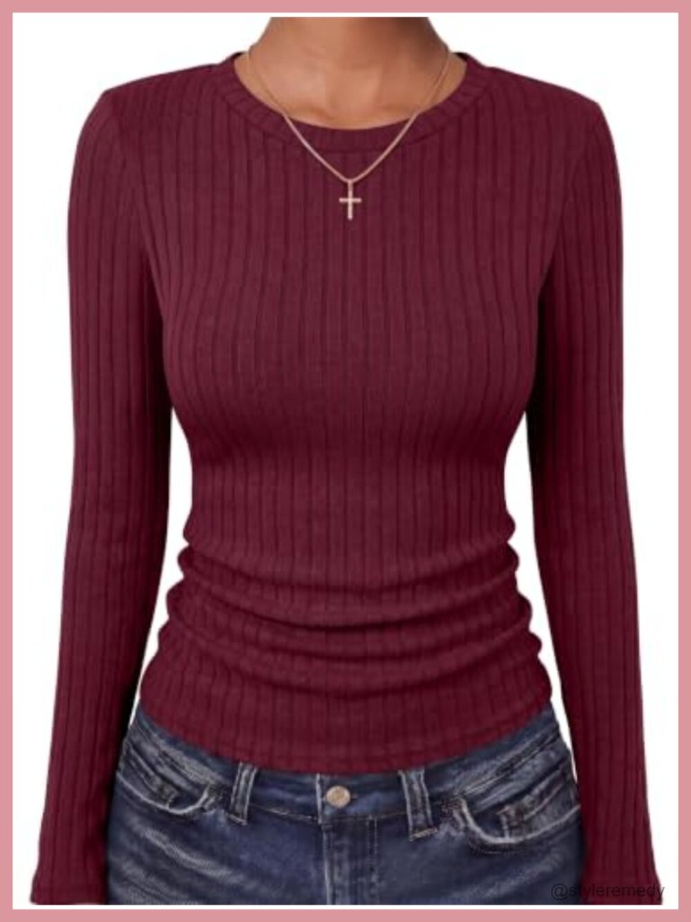 Women's Ribbed Knit Long Sleeve Slim Fit Crewneck Tee - Lightweight Layer